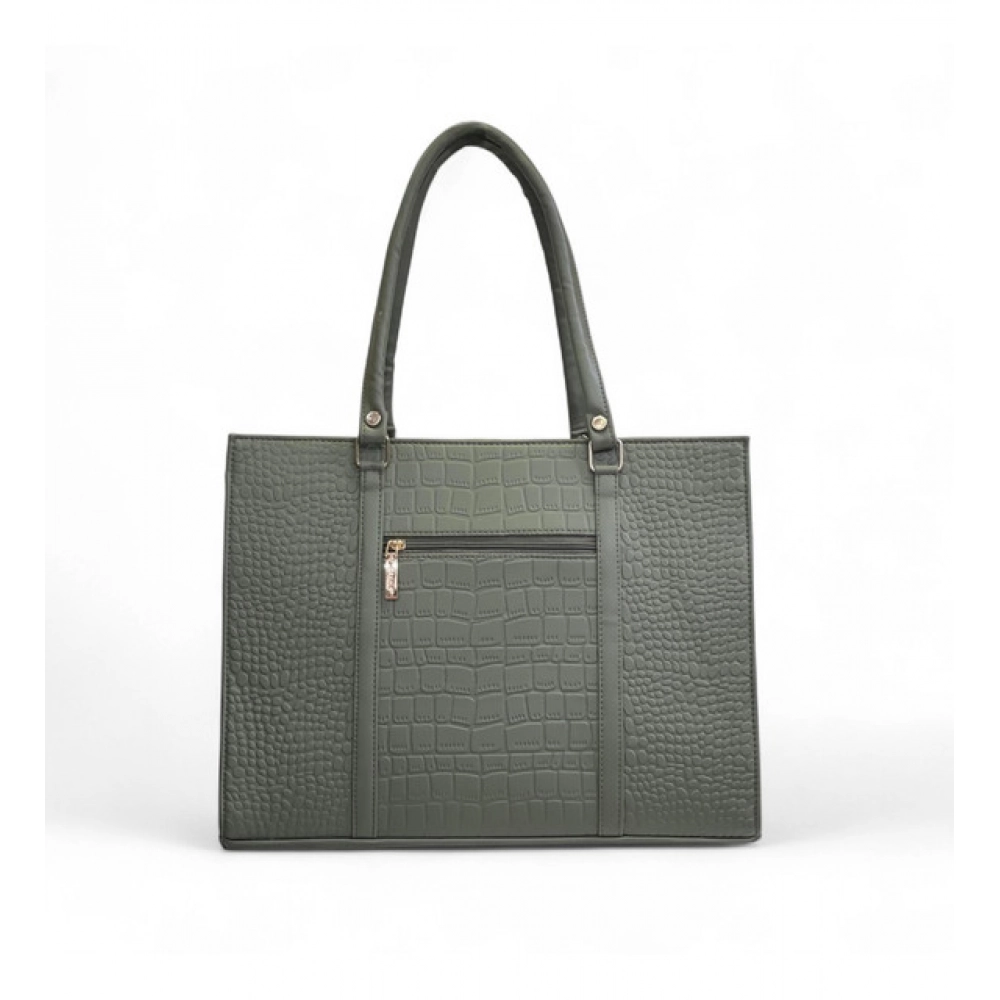 Women's Polyurethane Croco Shoulder Tote Bag (Green) - Image 3