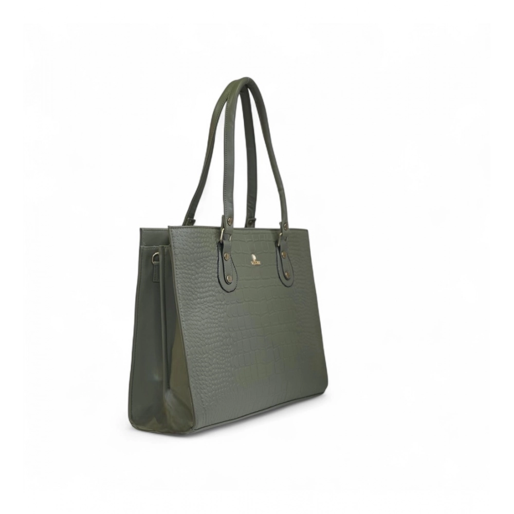 Women's Polyurethane Croco Shoulder Tote Bag (Green) - Image 4