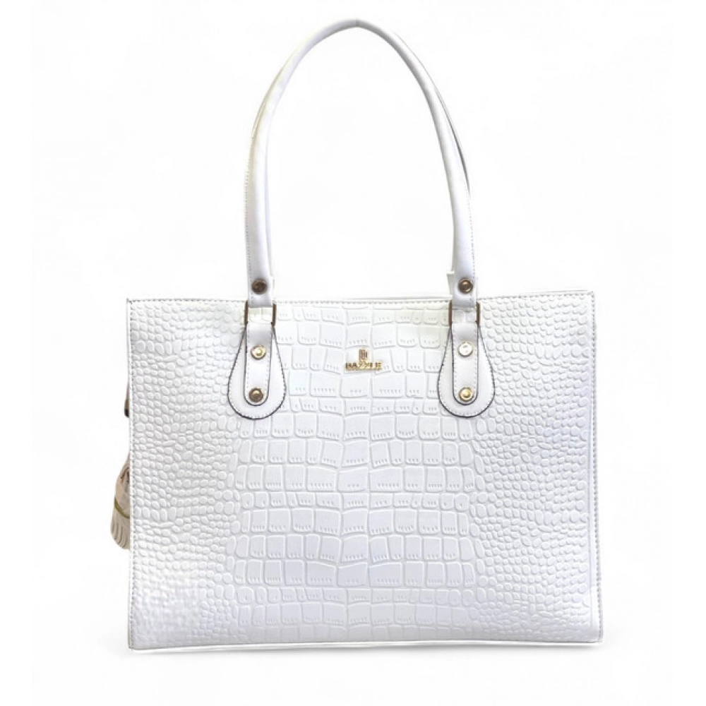 Women's Polyurethane Croco Shoulder Tote Bag (White) - Image 2