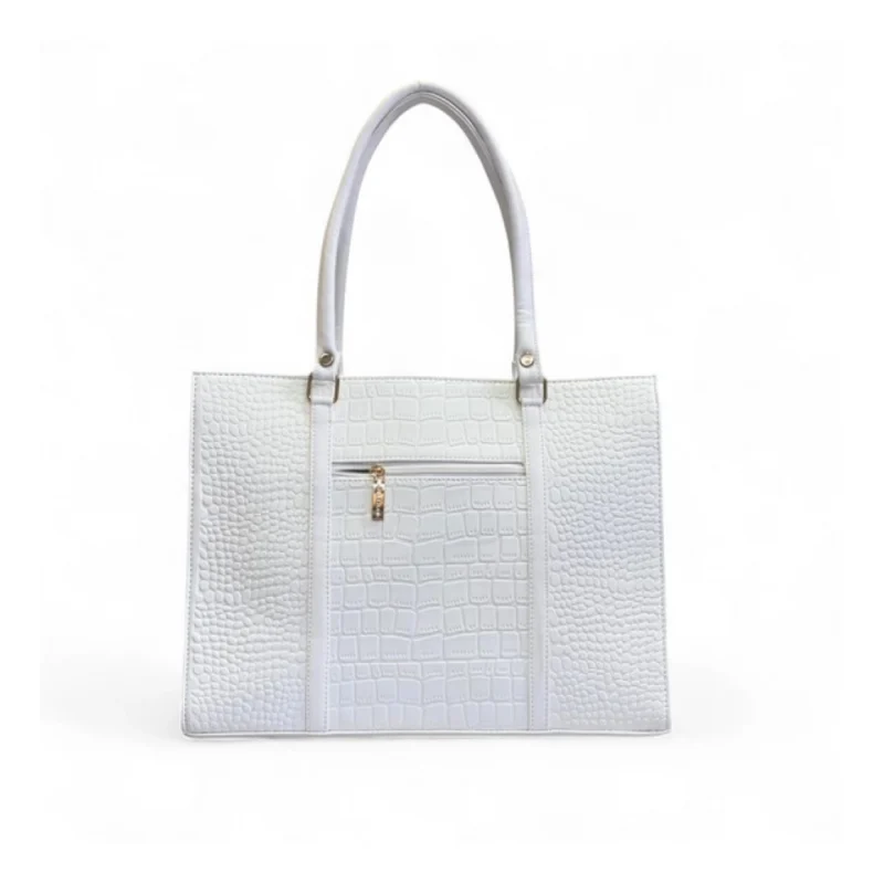 Women's Polyurethane Croco Shoulder Tote Bag (White) - Image 4