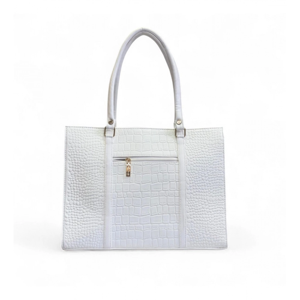 Women's Polyurethane Croco Shoulder Tote Bag (White) - Image 4