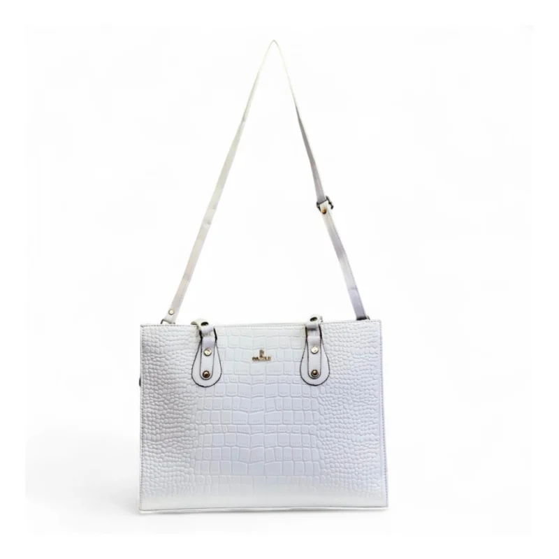 Women's Polyurethane Croco Shoulder Tote Bag (White) - Image 5