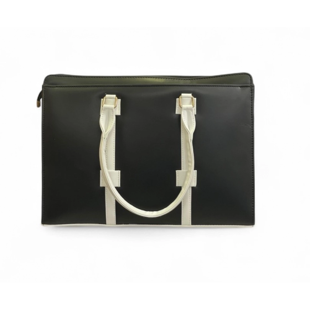 Women's Polyurethane Solid Structured Shoulder Tote Handbag (Black-Cream) - Image 5