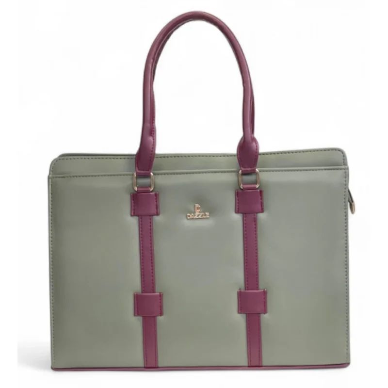 Women's Polyurethane Solid Structured Shoulder Tote Handbag (Sage Green-Burgundy) - Image 2