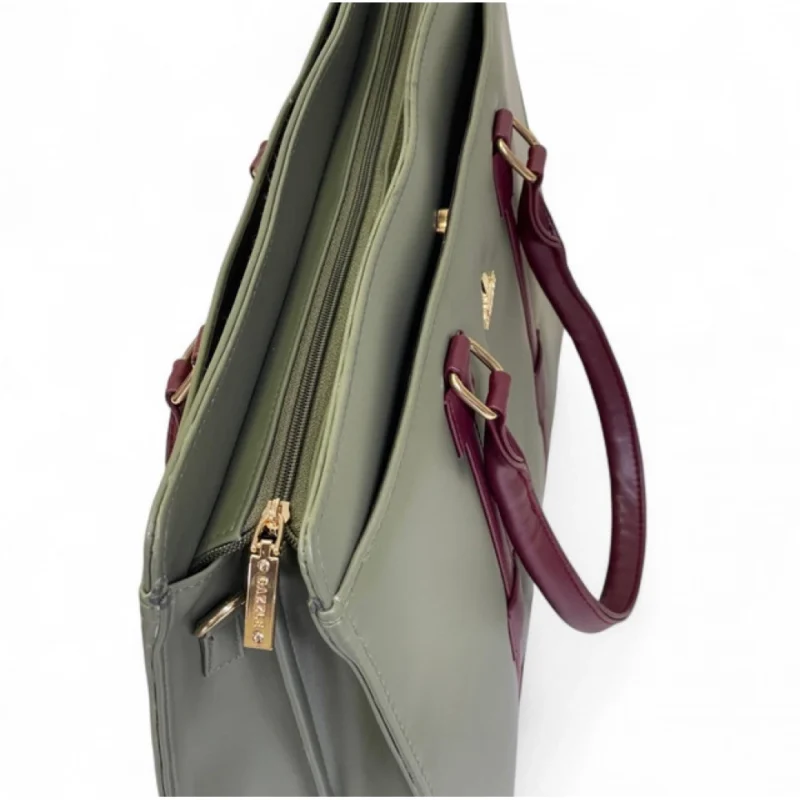 Women's Polyurethane Solid Structured Shoulder Tote Handbag (Sage Green-Burgundy) - Image 4