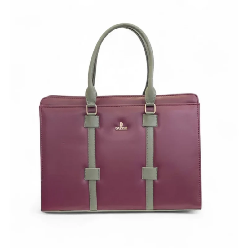 Women's Polyurethane Solid Structured Shoulder Tote Handbag (Burgundy-Gray) - Image 3