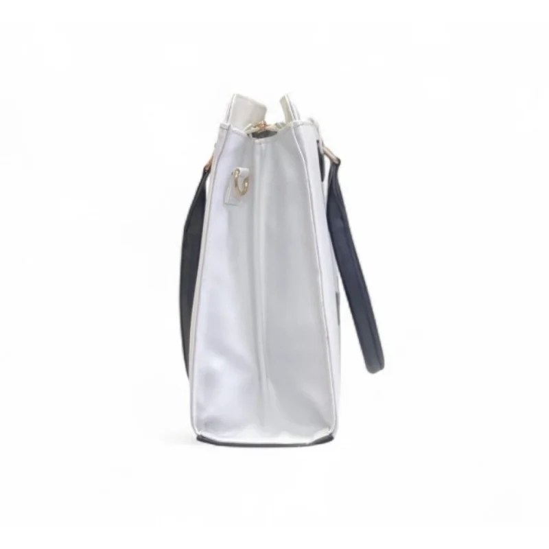 Women's Polyurethane Solid Structured Shoulder Tote Handbag (Cream-Navy Blue) - Image 3