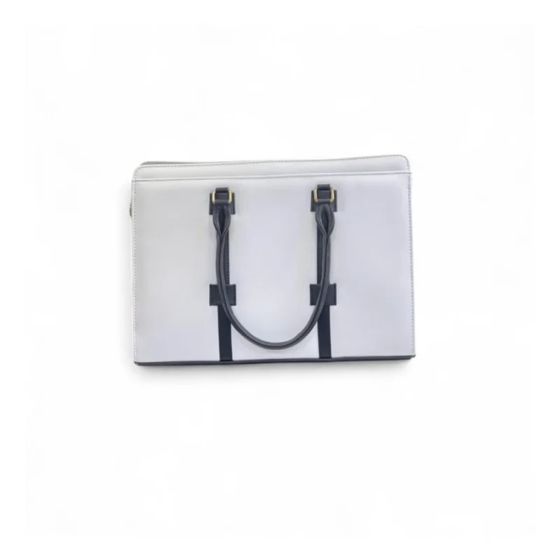 Women's Polyurethane Solid Structured Shoulder Tote Handbag (Cream-Navy Blue) - Image 5