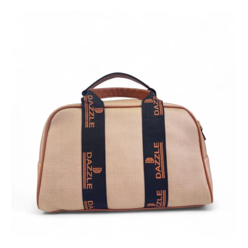 Women's Polyurethane Textured Duffle Bag with Adjustable & Removable Strap (Beige-Brown) - Image 2