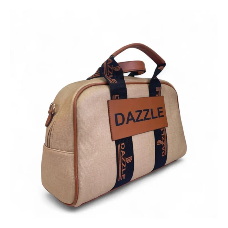 Women's Polyurethane Textured Duffle Bag with Adjustable & Removable Strap (Beige-Brown) - Image 3