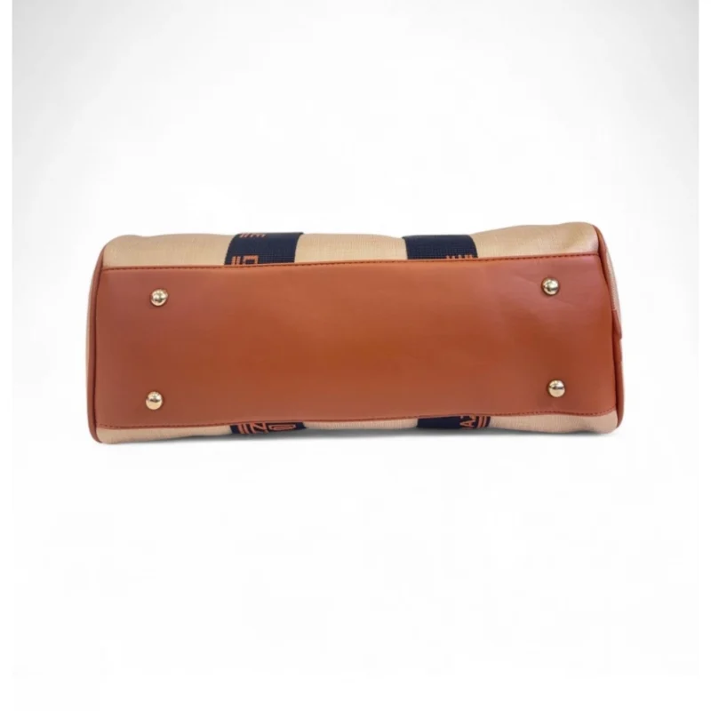 Women's Polyurethane Textured Duffle Bag with Adjustable & Removable Strap (Beige-Brown) - Image 4