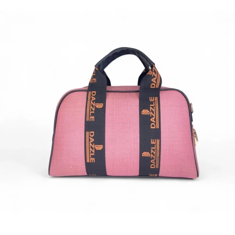 Women's Polyurethane Textured Duffle Bag with Adjustable & Removable Strap (Pink) - Image 3