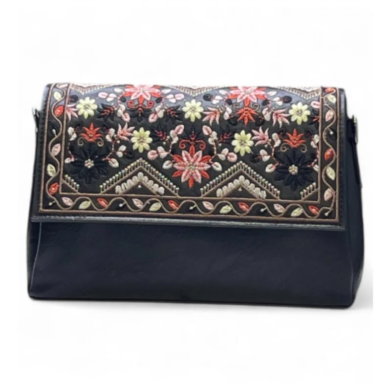 Women's Polyurethane Floral Embroidered Crossbody Sling Bag with Adjustable & Removable Strap (Black) - Image 2