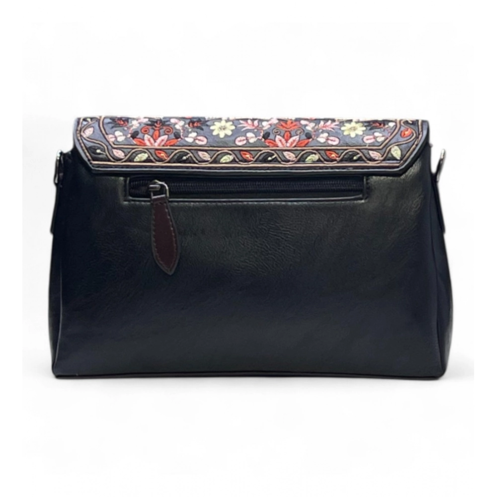 Women's Polyurethane Floral Embroidered Crossbody Sling Bag with Adjustable & Removable Strap (Black) - Image 3