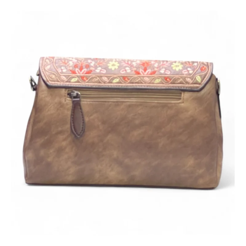Women's Polyurethane Floral Embroidered Crossbody Sling Bag with Adjustable & Removable Strap (Brown) - Image 3