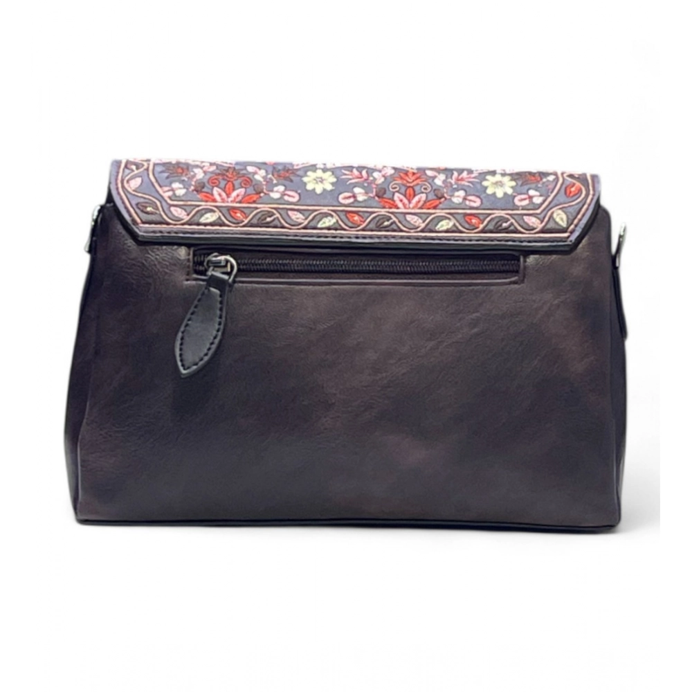 Women's Polyurethane Floral Embroidered Crossbody Sling Bag with Adjustable & Removable Strap (Coffee) - Image 3