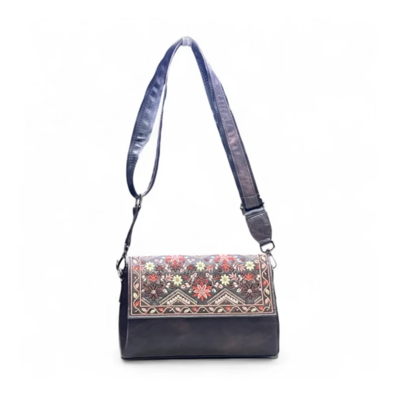 Women's Polyurethane Floral Embroidered Crossbody Sling Bag with Adjustable & Removable Strap (Coffee) - Image 4