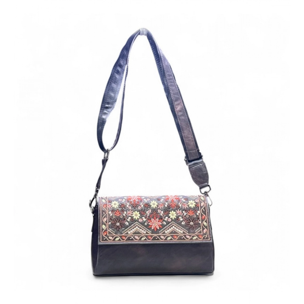 Women's Polyurethane Floral Embroidered Crossbody Sling Bag with Adjustable & Removable Strap (Coffee) - Image 4
