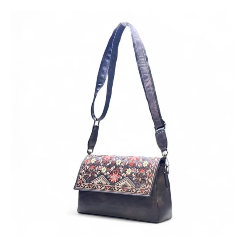 Women's Polyurethane Floral Embroidered Crossbody Sling Bag with Adjustable & Removable Strap (Coffee) - Image 5