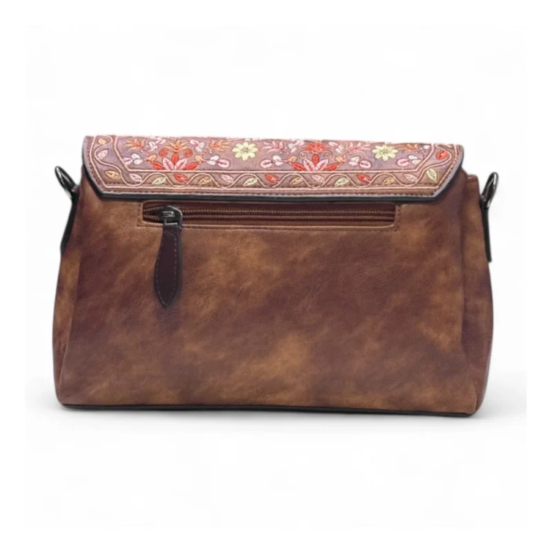 Women's Polyurethane Floral Embroidered Crossbody Sling Bag with Adjustable & Removable Strap (Dark Brown) - Image 3
