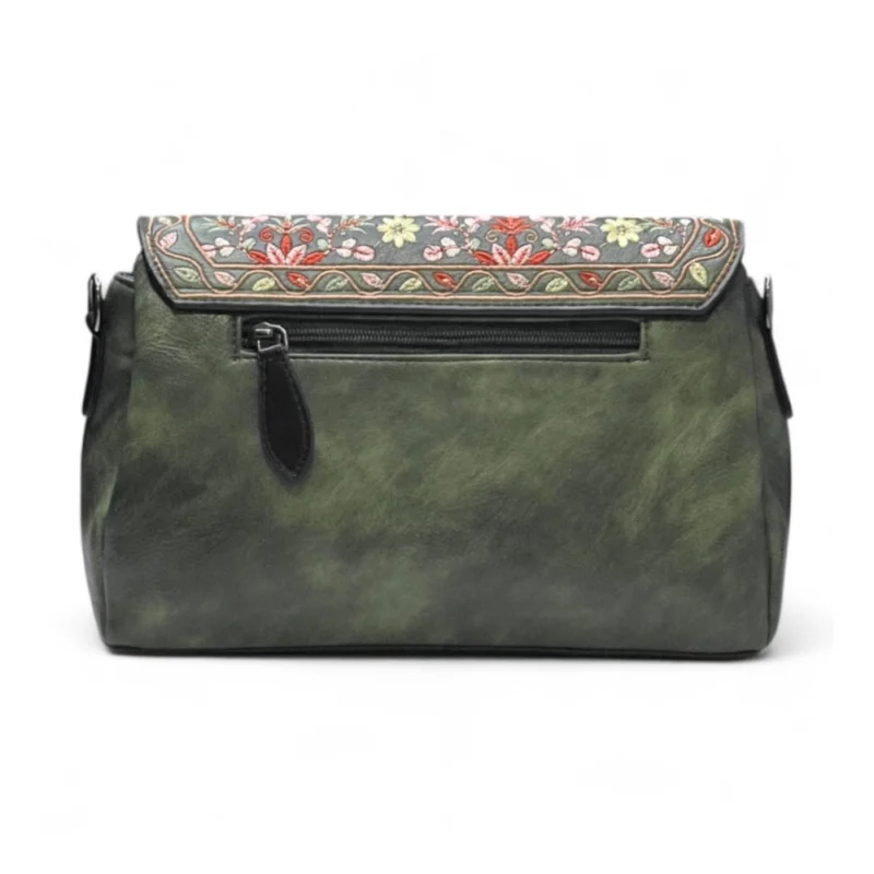 Women's Polyurethane Floral Embroidered Crossbody Sling Bag with Adjustable & Removable Strap (Green) - Image 3