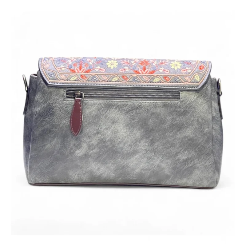 Women's Polyurethane Floral Embroidered Crossbody Sling Bag with Adjustable & Removable Strap (Grey) - Image 3