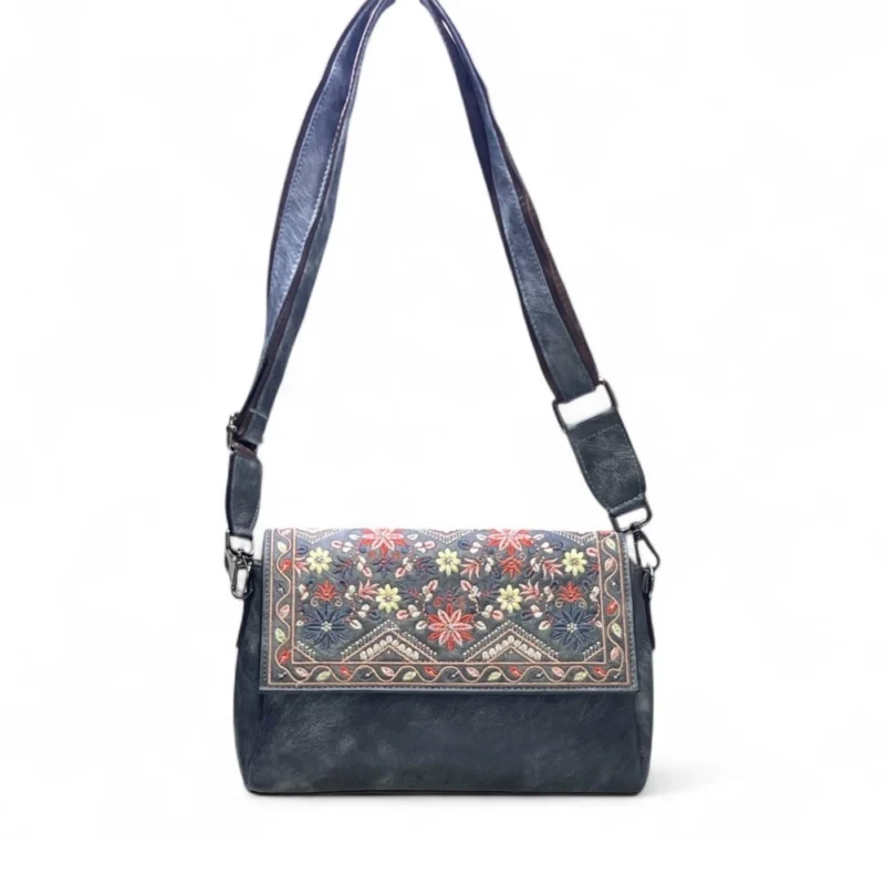 Women's Polyurethane Floral Embroidered Crossbody Sling Bag with Adjustable & Removable Strap (Grey) - Image 4