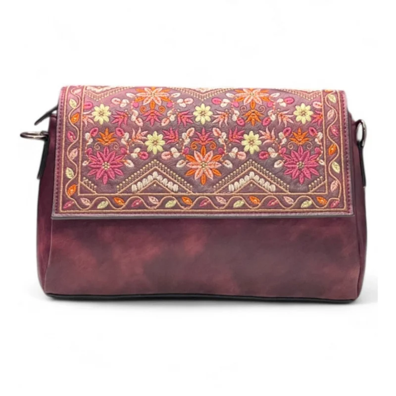 Women's Polyurethane Floral Embroidered Crossbody Sling Bag with Adjustable & Removable Strap (Red) - Image 2