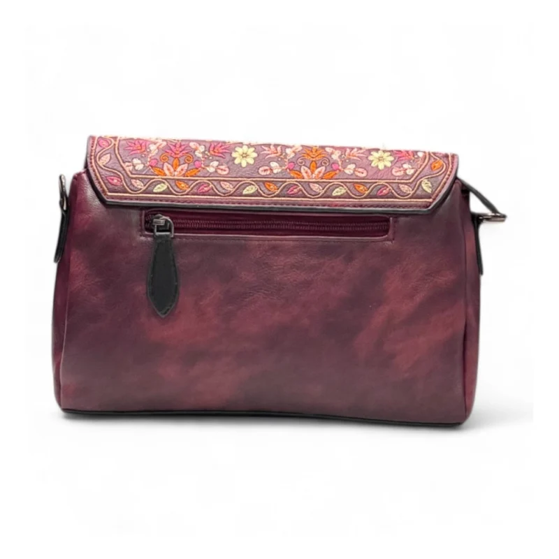 Women's Polyurethane Floral Embroidered Crossbody Sling Bag with Adjustable & Removable Strap (Red) - Image 3