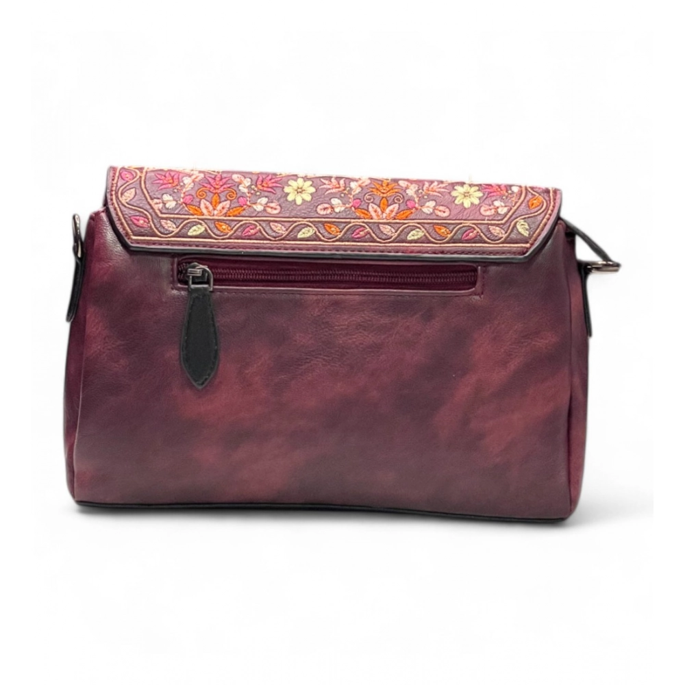 Women's Polyurethane Floral Embroidered Crossbody Sling Bag with Adjustable & Removable Strap (Red) - Image 3