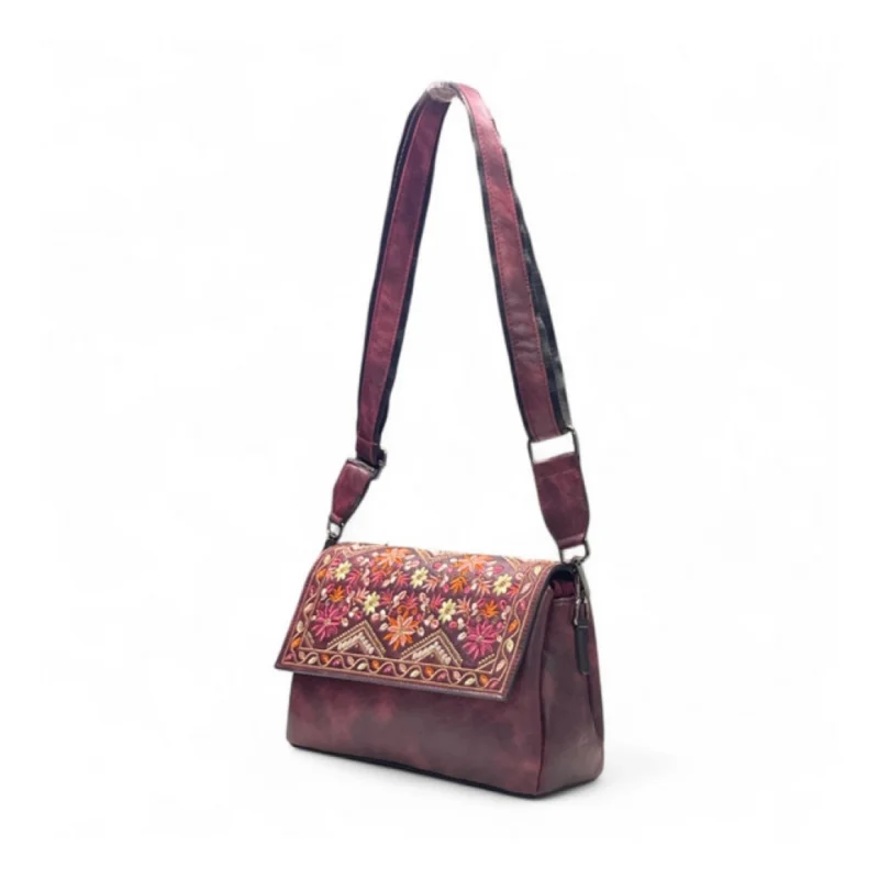 Women's Polyurethane Floral Embroidered Crossbody Sling Bag with Adjustable & Removable Strap (Red) - Image 5