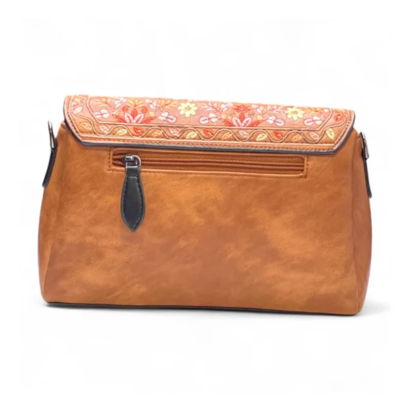 Women's Polyurethane Floral Embroidered Crossbody Sling Bag with Adjustable & Removable Strap (Tan) - Image 3