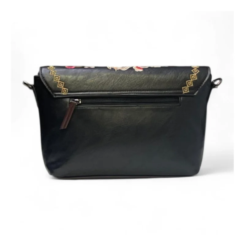 Women's Polyurethane Floral Embroidered Crossbody Sling Bag with Adjustable & Removable Strap (Black) - Image 3
