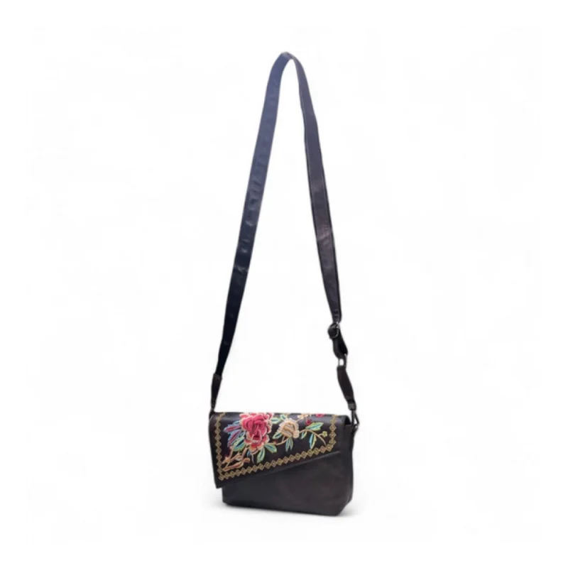 Women's Polyurethane Floral Embroidered Crossbody Sling Bag with Adjustable & Removable Strap (Coffee) - Image 3