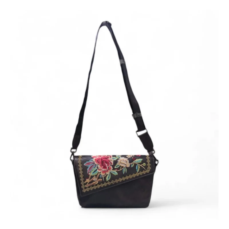 Women's Polyurethane Floral Embroidered Crossbody Sling Bag with Adjustable & Removable Strap (Coffee) - Image 4