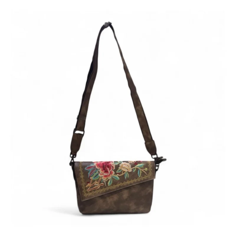 Women's Polyurethane Floral Embroidered Crossbody Sling Bag with Adjustable & Removable Strap (Dark Brown) - Image 4