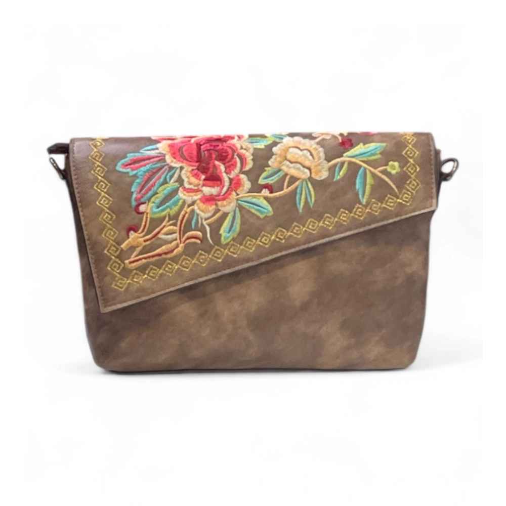 Women's Polyurethane Floral Embroidered Crossbody Sling Bag with Adjustable & Removable Strap (Dark Brown) - Image 5