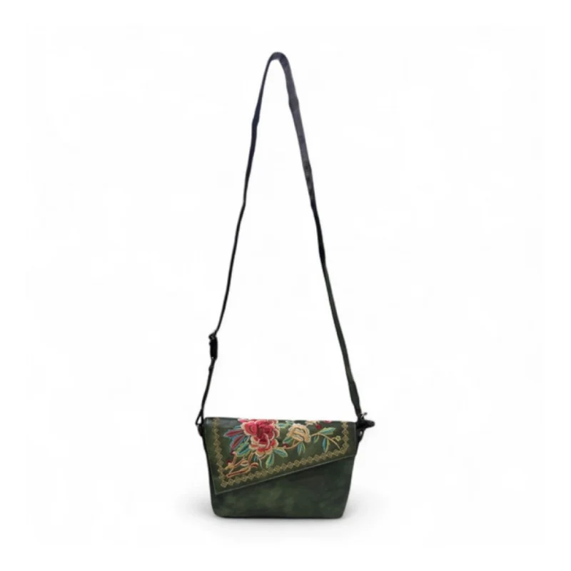 Women's Polyurethane Floral Embroidered Crossbody Sling Bag with Adjustable & Removable Strap (Green) - Image 3