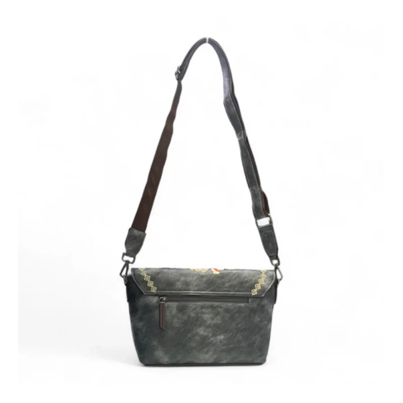 Women's Polyurethane Floral Embroidered Crossbody Sling Bag with Adjustable & Removable Strap (Grey) - Image 4