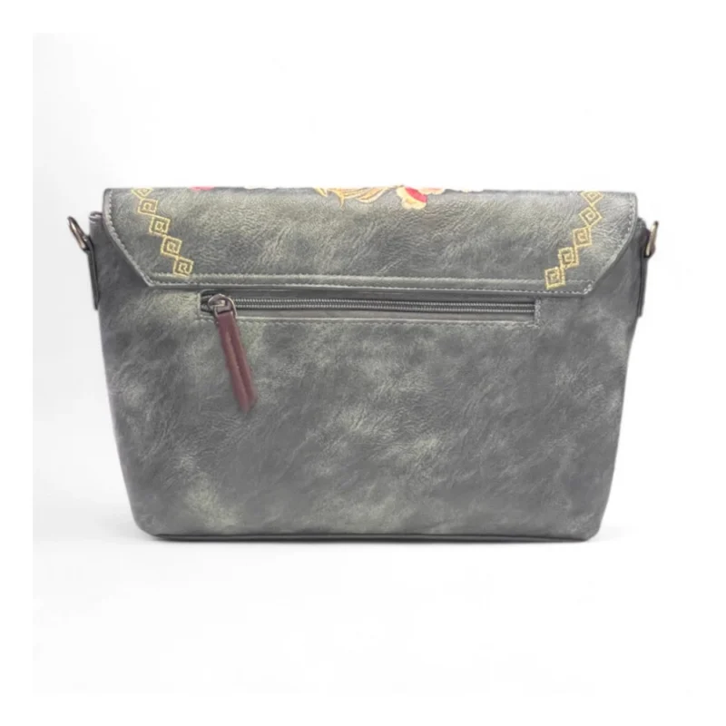 Women's Polyurethane Floral Embroidered Crossbody Sling Bag with Adjustable & Removable Strap (Grey) - Image 5
