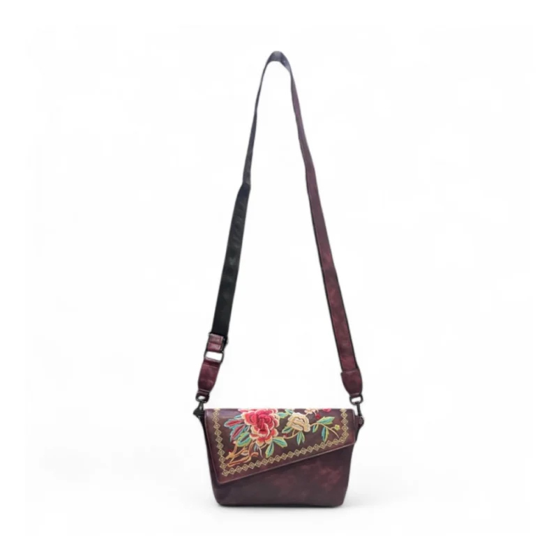 Women's Polyurethane Floral Embroidered Crossbody Sling Bag with Adjustable & Removable Strap (Red) - Image 3