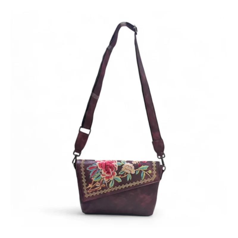 Women's Polyurethane Floral Embroidered Crossbody Sling Bag with Adjustable & Removable Strap (Red) - Image 4