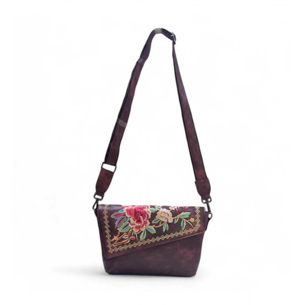 Women's Polyurethane Floral Embroidered Crossbody Sling Bag with Adjustable & Removable Strap (Red) - Image 4