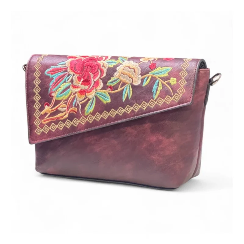 Women's Polyurethane Floral Embroidered Crossbody Sling Bag with Adjustable & Removable Strap (Red) - Image 5
