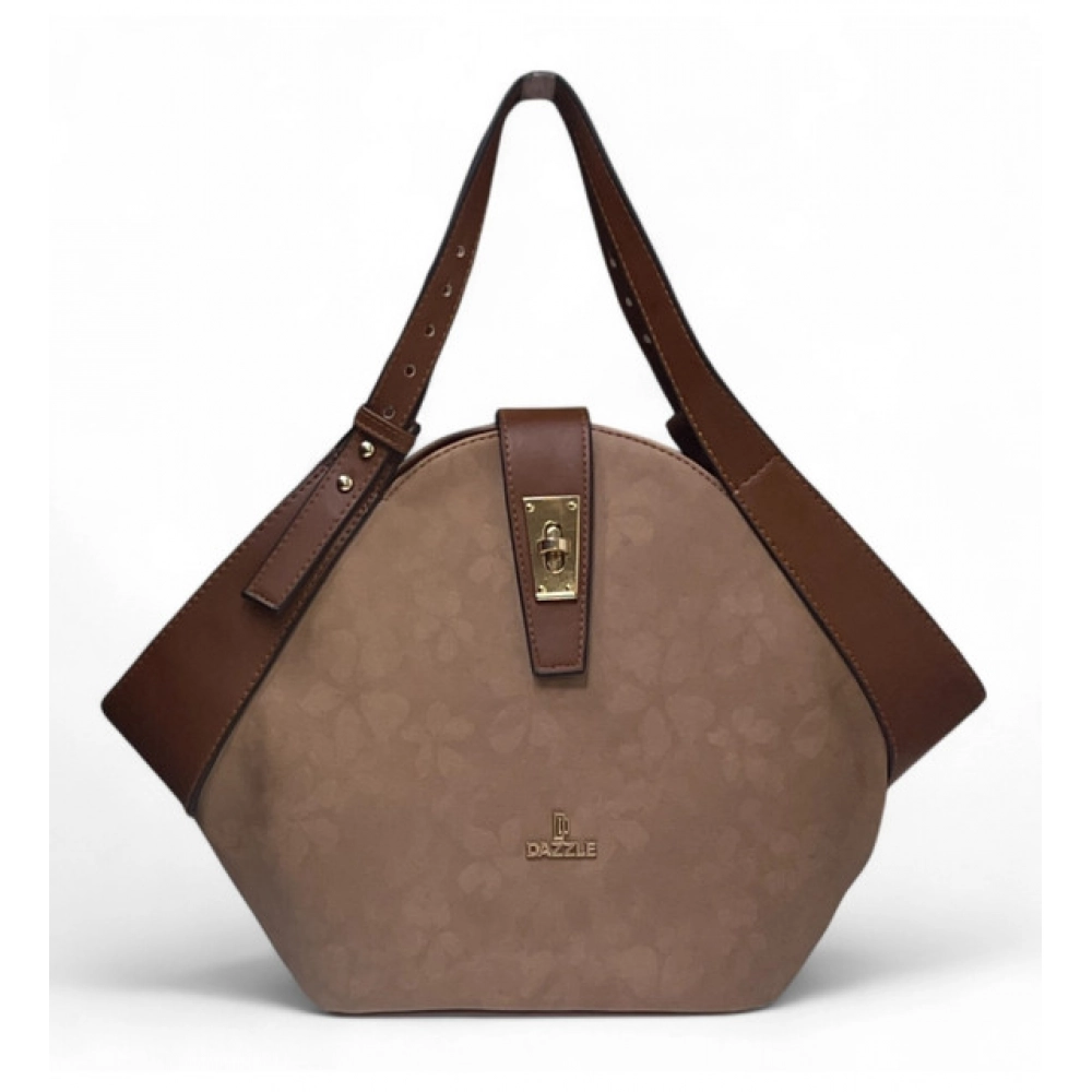 Women's Polyurethane Floral Printed Hexagonal Satchel Handbag with Adjustable Strap (Brown) - Image 2