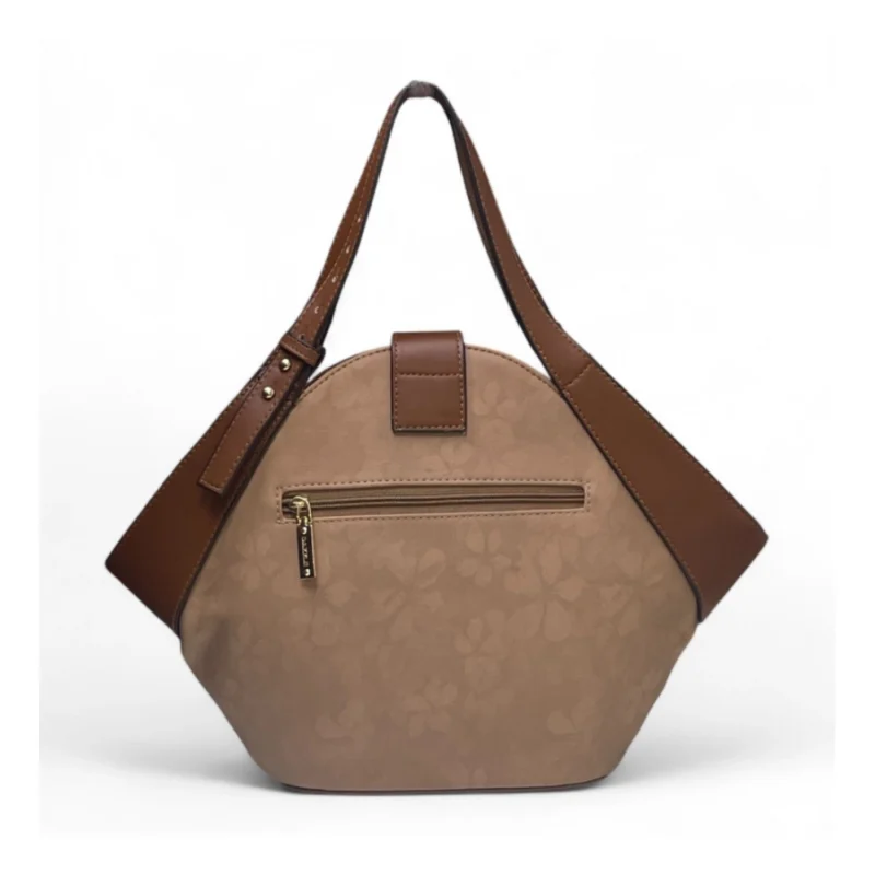 Women's Polyurethane Floral Printed Hexagonal Satchel Handbag with Adjustable Strap (Brown) - Image 3