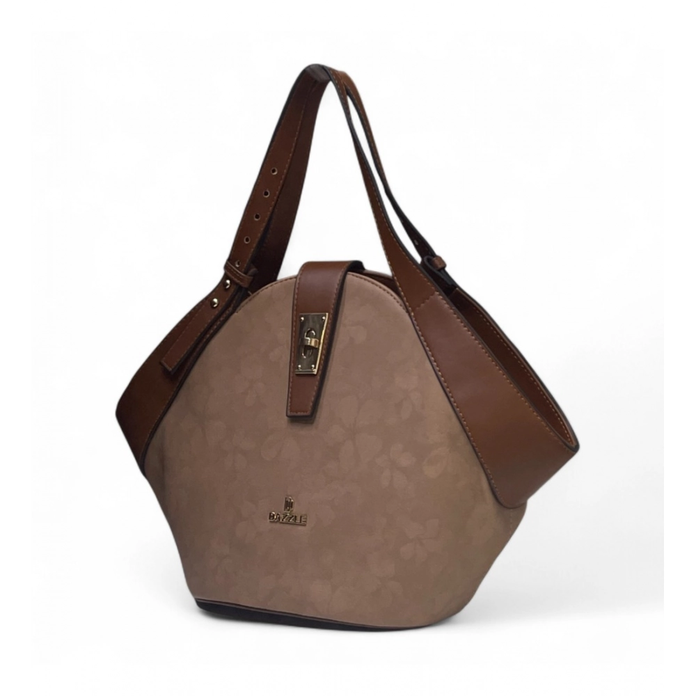 Women's Polyurethane Floral Printed Hexagonal Satchel Handbag with Adjustable Strap (Brown) - Image 5