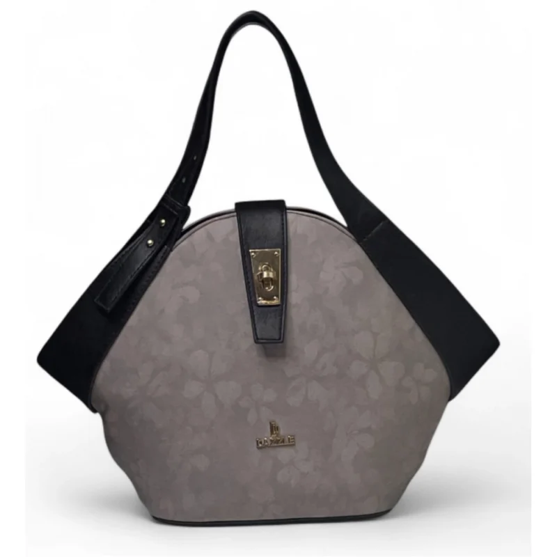 Women's Polyurethane Floral Printed Hexagonal Satchel Handbag with Adjustable Strap (Grey)