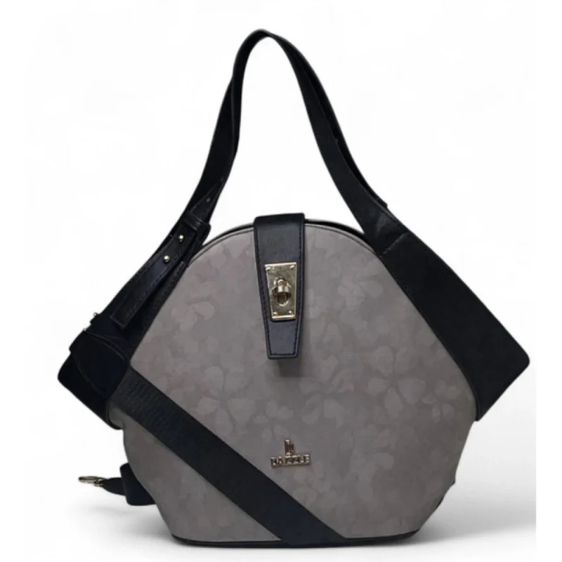 Women's Polyurethane Floral Printed Hexagonal Satchel Handbag with Adjustable Strap (Grey) - Image 2