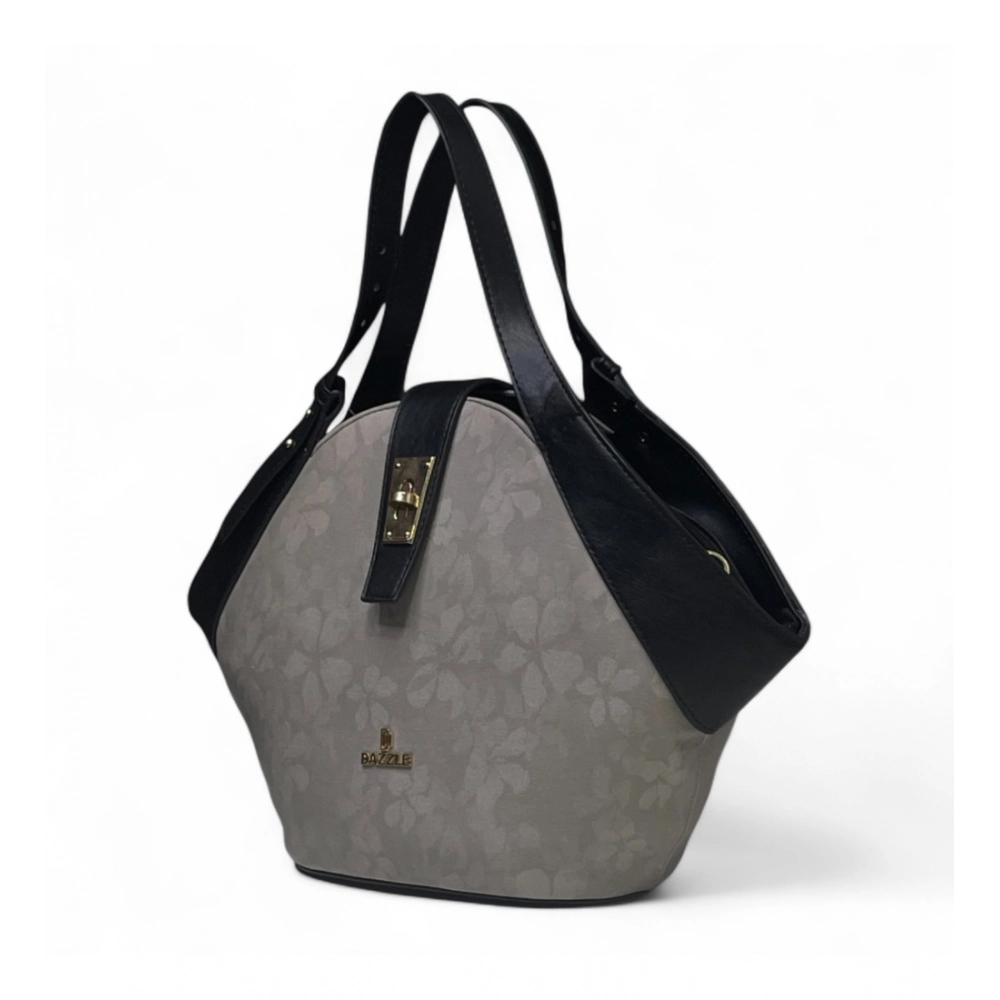 Women's Polyurethane Floral Printed Hexagonal Satchel Handbag with Adjustable Strap (Grey) - Image 3